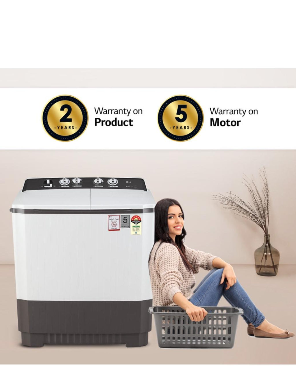 LG 10.0 kg Semi Automatic Top Load Washing Machine P1040RGAZ.