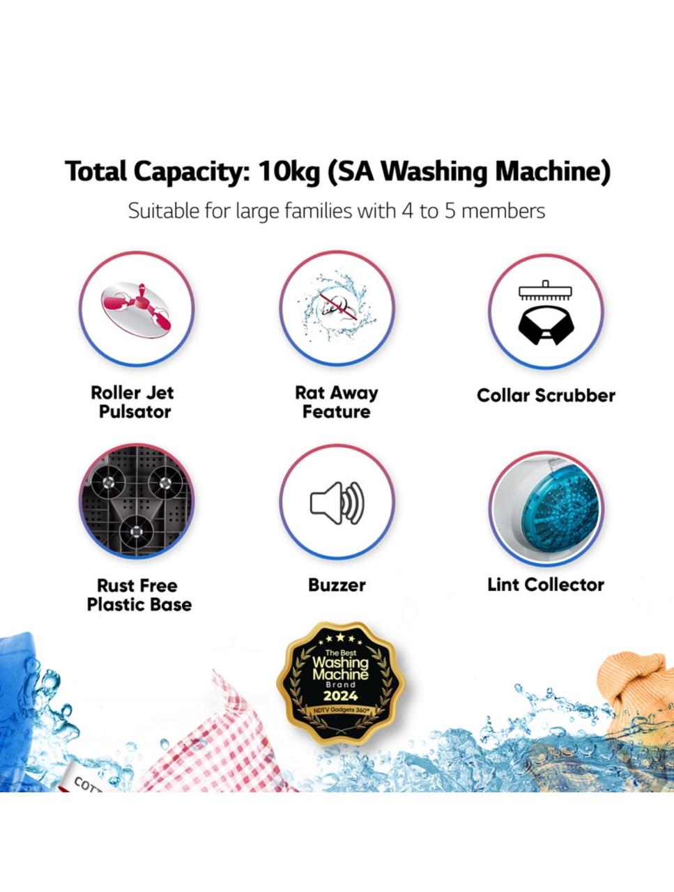 LG 10.0 kg Semi Automatic Top Load Washing Machine P1040RGAZ.