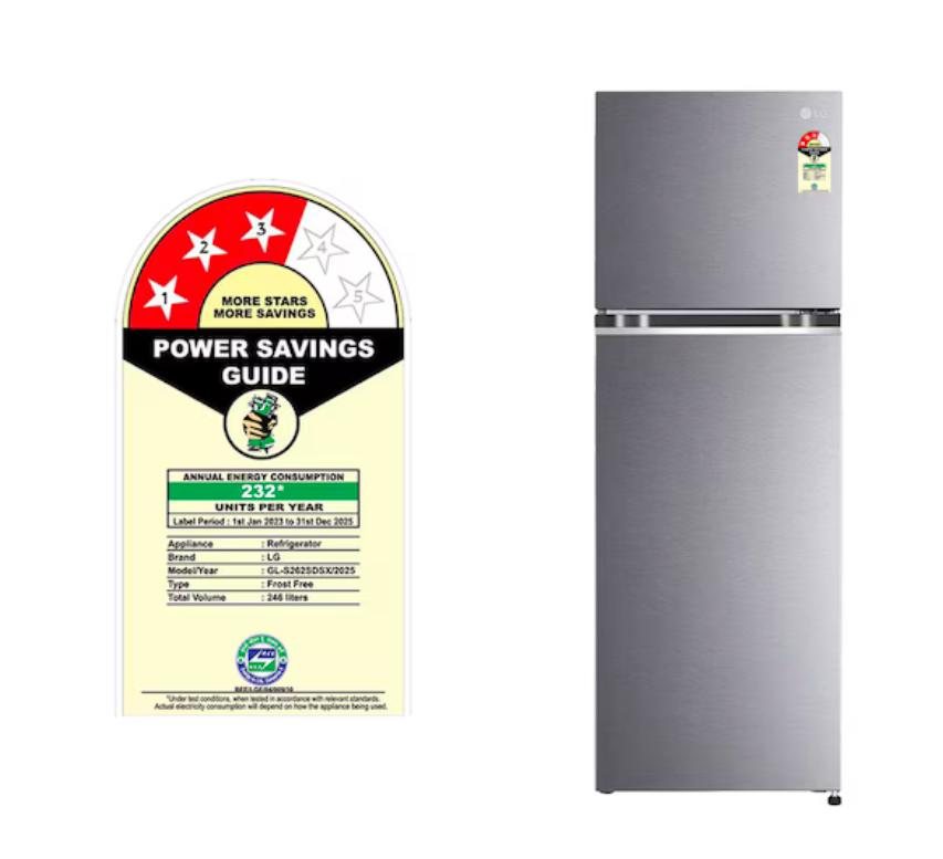 LG 246 L 3 Star Smart Inverter Frost-Free Double Door Refrigerator (Model GL-S262SDSX)