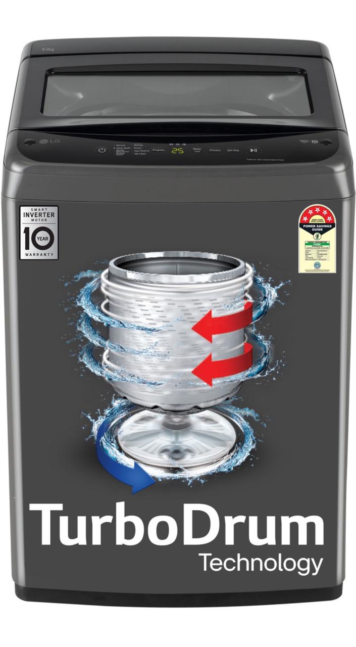 LG 8 KG Fully Automatic Top Load Washing Machine T80VBMB1Z — a smart, energy-efficient fully automatic top-load washer from LG
