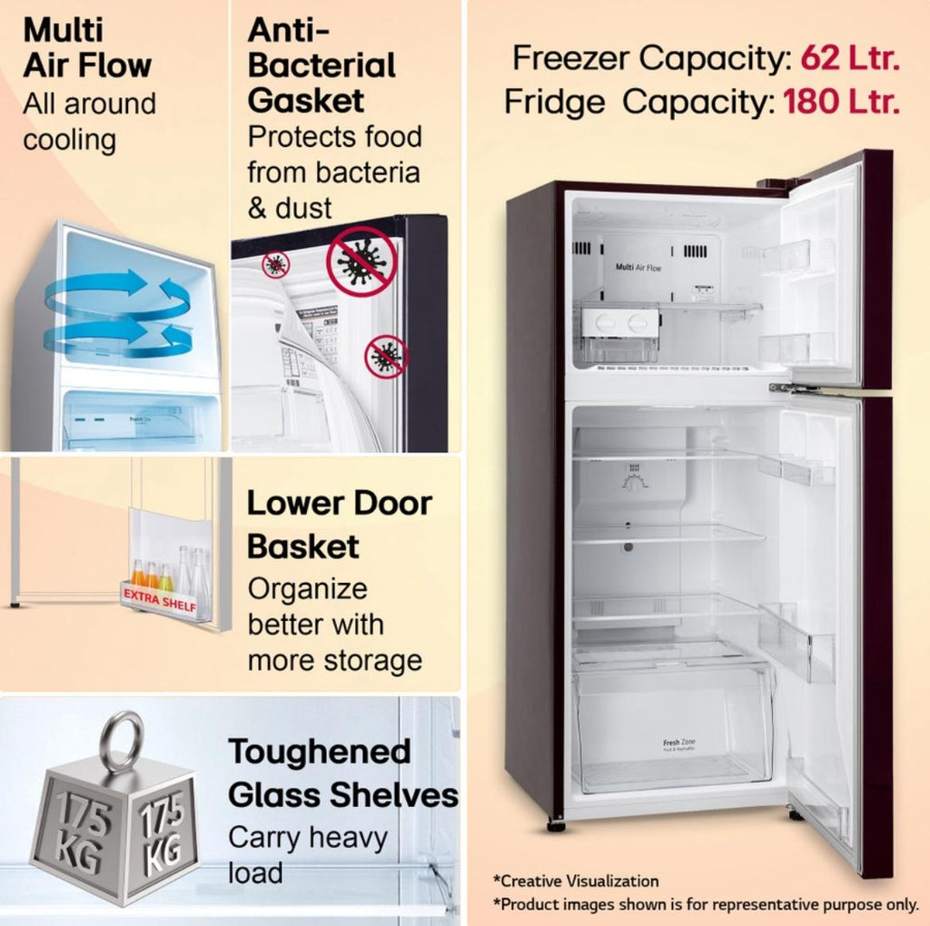 LG 242 L 2 Star Frost-Free Smart Inverter Double-Door Refrigerator (Model GL-N292DSBY)
