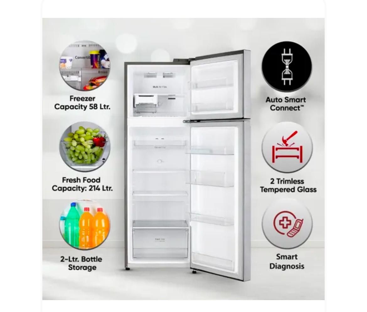 LG 272 L 2 Star Frost-Free Smart Inverter Double-Door Refrigerator (Model GL-N312SDSY)