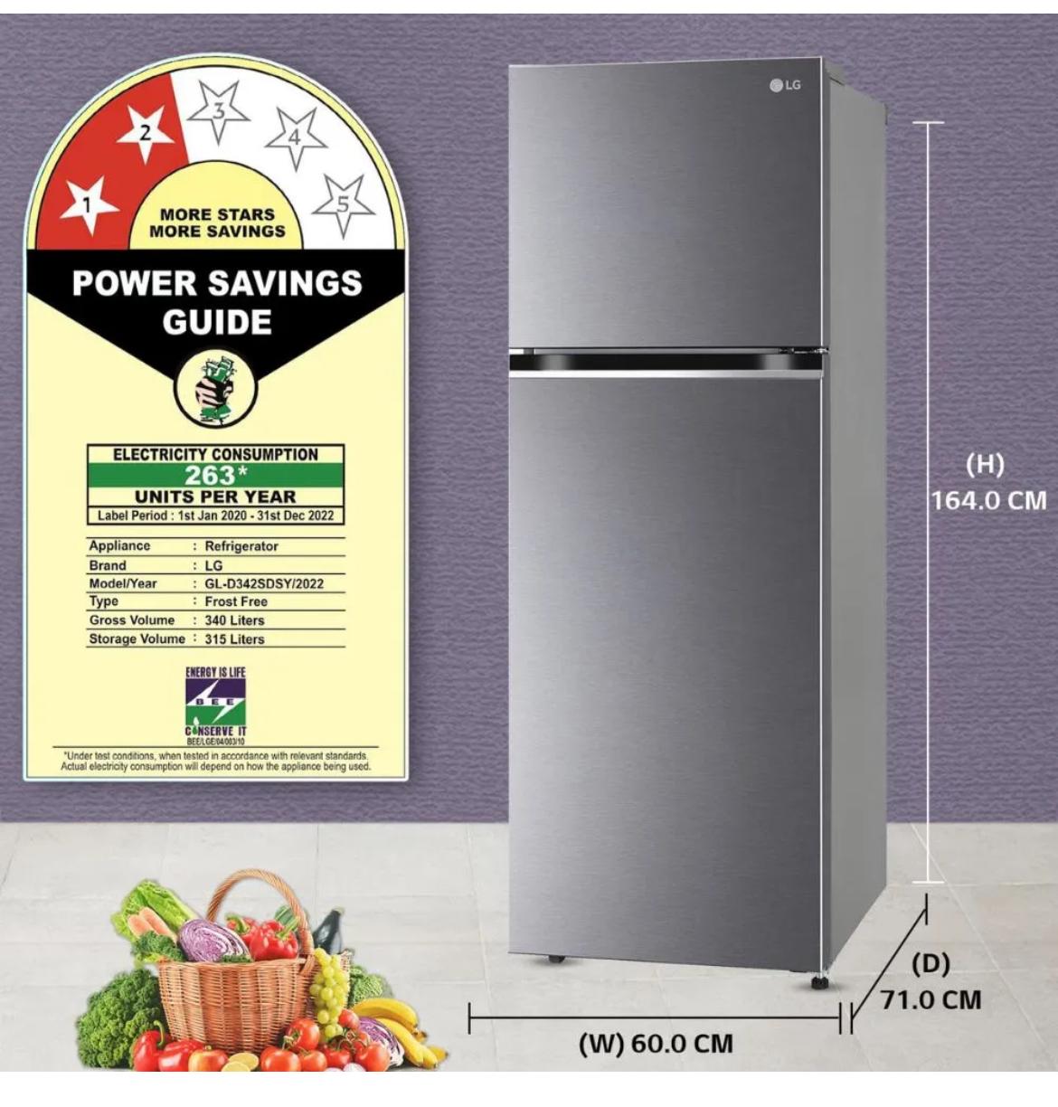 LG GL-N412SDSY 380 L 2 Star Frost-Free Smart Inverter Double-Door Refrigerator