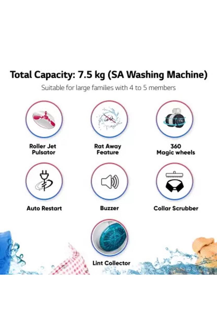 LG P7510RGAZ 7.5 kg 5 Star Semi‑Automatic Washing Machine
