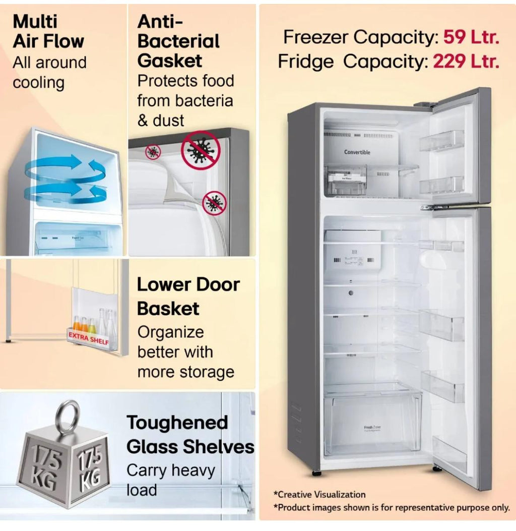 LG 288 L 2 Star Frost-Free Smart Inverter Double Door Refrigerator (Model GL-S322SPZY)