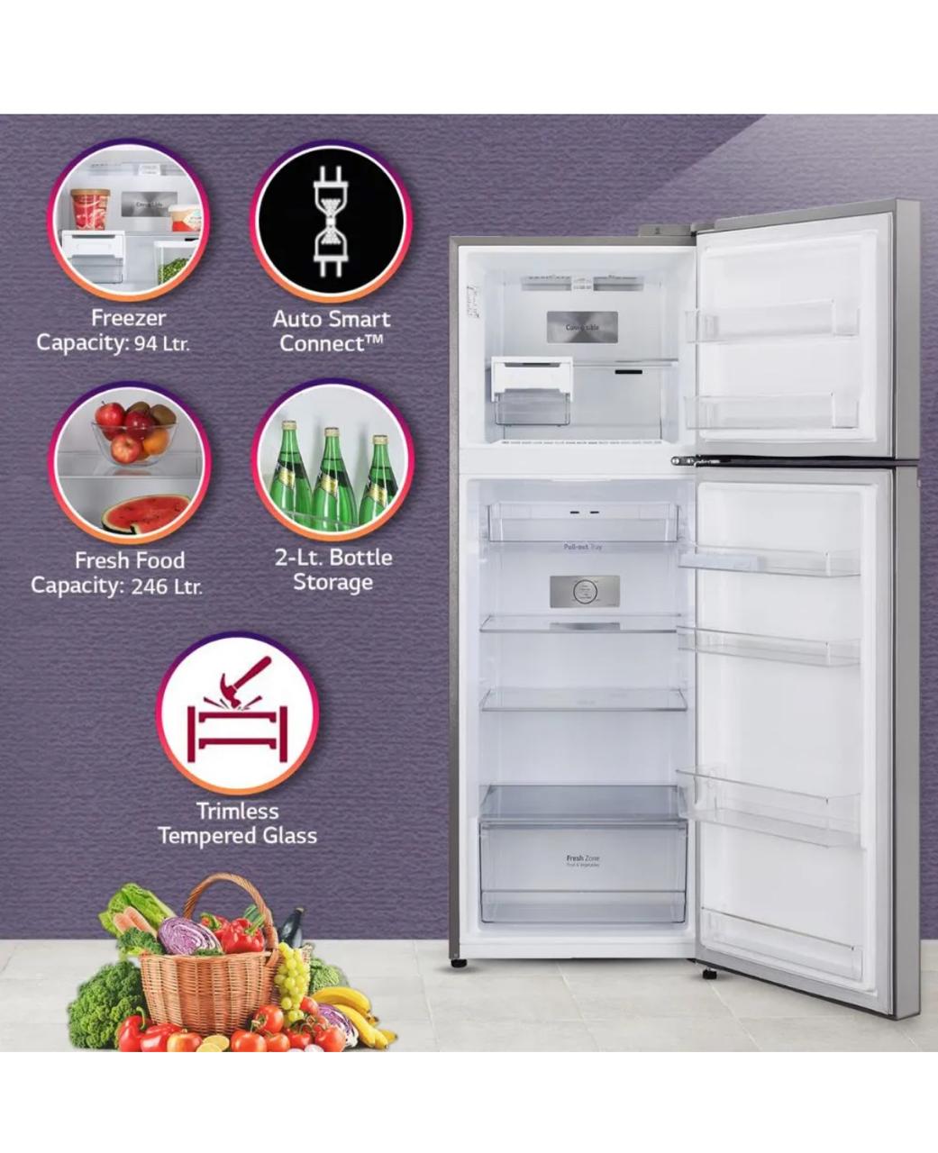 LG 322 L 2 Star Frost‑Free Double Door Refrigerator, Shiny Steel GL‑S342SPZY