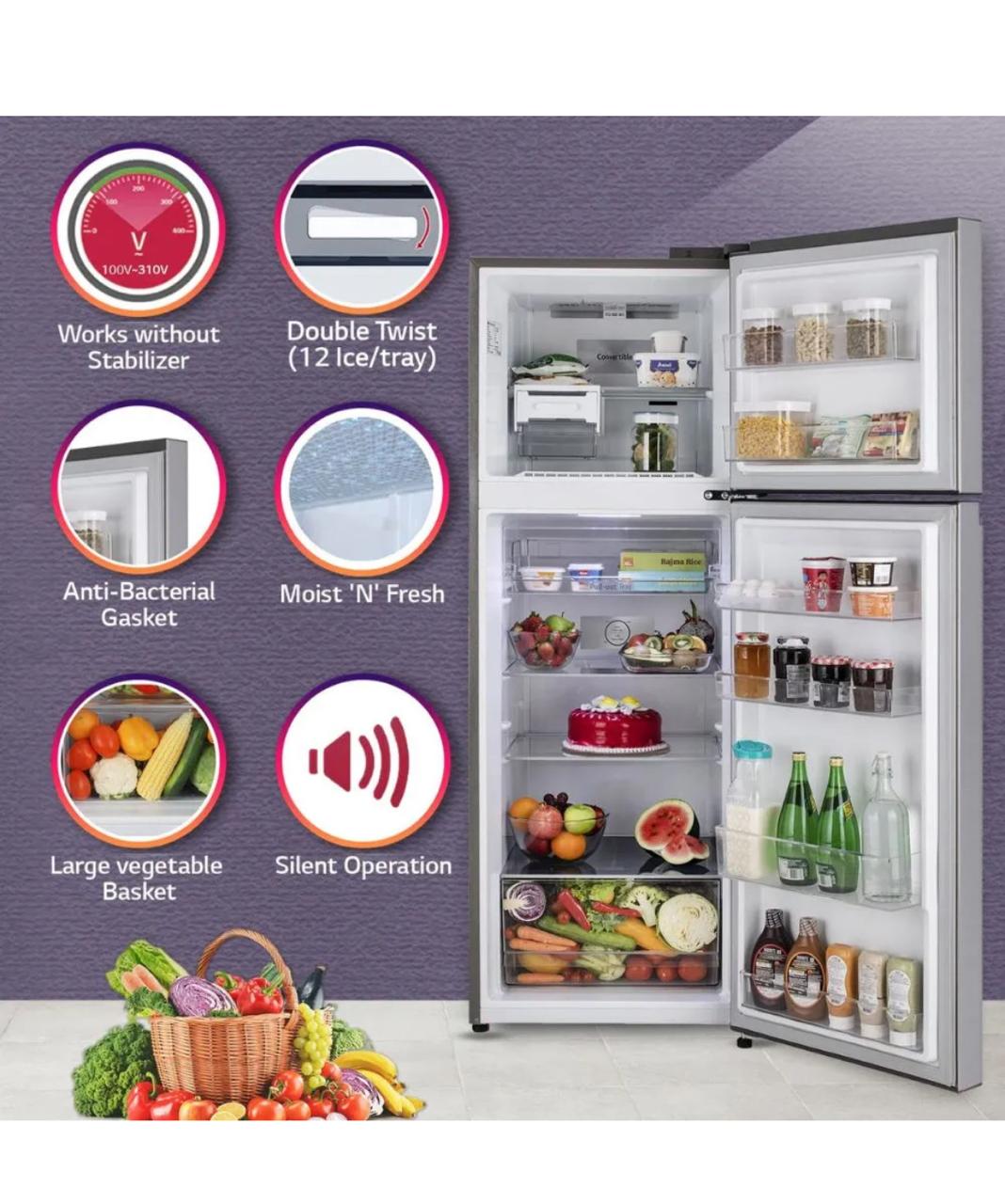 LG 322 L 2 Star Frost‑Free Double Door Refrigerator, Shiny Steel GL‑S342SPZY