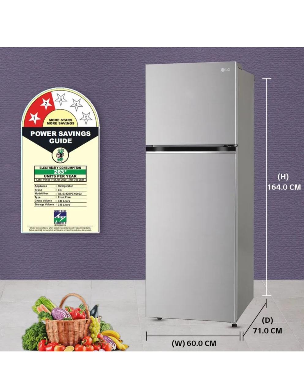 LG 322 L 2 Star Frost‑Free Double Door Refrigerator, Shiny Steel GL‑S342SPZY