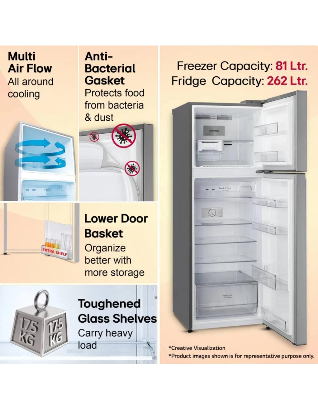 LG GL‑S382SPZY – 343 L Frost-Free Smart Inverter Convertible Refrigerator