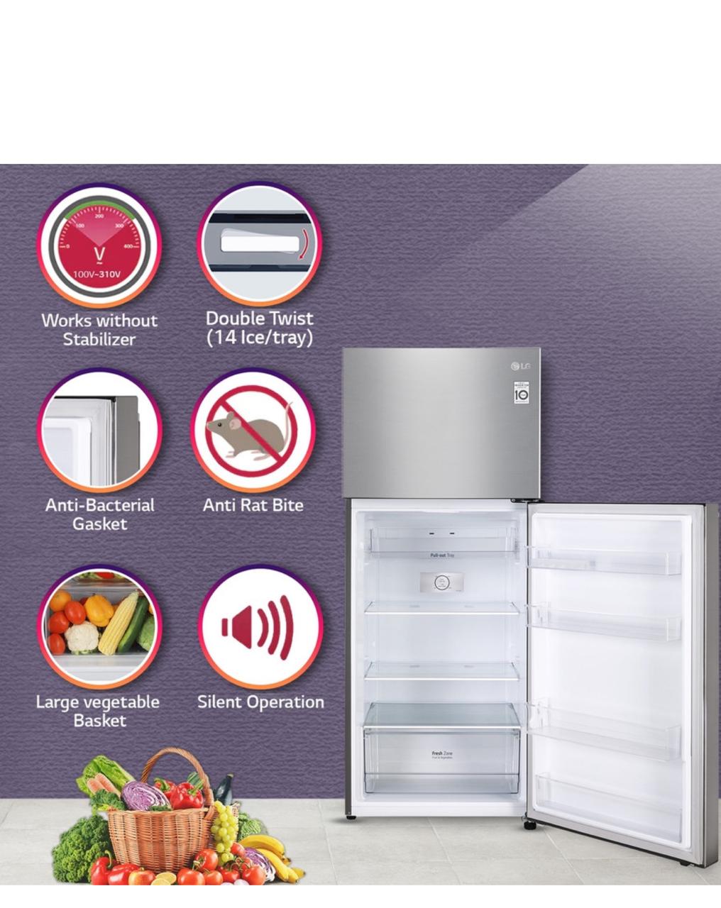 LG 380 L 2 Star Frost‑Free Smart Inverter Double Door Refrigerator (GL‑S412SPZY)